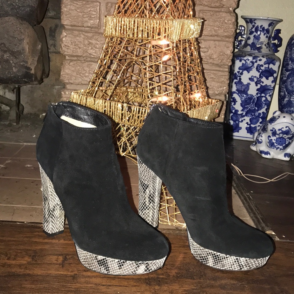 Michael Kors Black Suede Snake Skin Booties